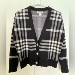 Rachel Zoe Black & White Plaid V-Neck Cardigan